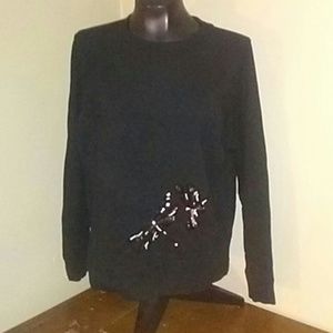 Black Long Sleeve Top with Dragonfly Sequin Detail